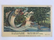 Postcard MN Richmond Minnesota Exaggerated Walleye Pike River Fishing c1940's picture