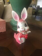 Vintage 1950's Pink Sugared Bunny Rabbit Spring Easter Japan Porcelain Kitsch 7” picture