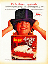 1965 Banquet Chocolate Cream Pie Vintage Print Ad  Lady Black Top Hat 7 Pies picture