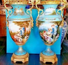  Pair Large Limoges Hand Painted Porcelain and Bronze Vase France  35 3/4''  picture