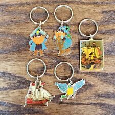 Vintage Genuine Sea World Pirate Parrot Keychain Lot of 5 Metal Keyring Set 80s picture