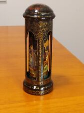 Exquisite Russian Laquer Lidded Box Cylinder Dome Lid Four Vignettes Signed picture