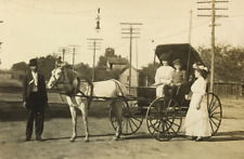 Antique RPPC Horse Buggy Man Women Boy Fancy Hats City Street Scene Light #137 picture