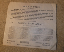Vintage 1897 US Post Office Postage Stamp Agency Notice picture