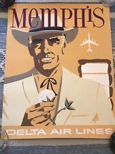 Original Vintage Silkscreen DELTA AIRLINES MEMPHIS Travel Poster 28” X 22” picture
