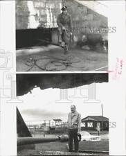 1944 Press Photo Correspondent Don Whitehead with World War II Howitzer missile picture