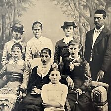 Antique 1/4 Tintype Group Photograph Fashionable Young Women Girl & Man Family picture