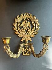 candle holder vintage wall mounted brass with American eagle picture