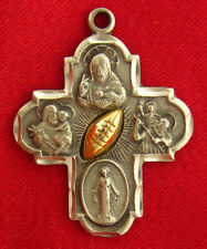 Vintage 4 WAY CROSS Medal PLEASE CALL A PRIEST Catholic FOOTBALL SPORTS Pendant picture