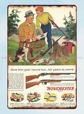 Give him year round fun firearm hunting gun Winchester 1958 tin sign plaque picture