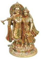 Brass Radha Krishna Statue Hindu Deities Religious Idol Figurine 11.5 Inch picture