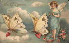 Valentine Angels Butterflies Gilt Embossed c1910s Postcard picture