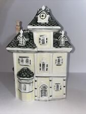 Vintage Ceramic Victorian House Cookie Jar Canister Yellow Gray picture