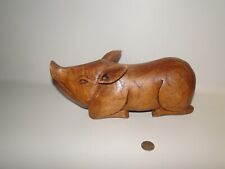 Hand carved Wooden Resting Pig Small Hidden Compartment Folk Art picture