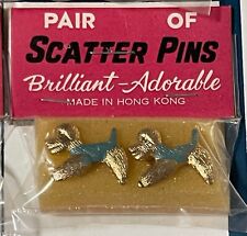 Pair Vintage Pin-Back Dogs Scatter Pins Gold Tone Novelty Hong Kong Unopened picture