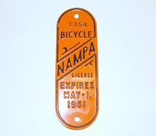 ~ Vintage 1951 NAMPA Bicycle License Plate #1354 - VGC 6 1/4