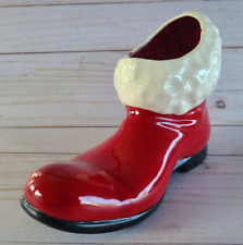 Vtg Atlantic Mold Ceramic Santa Claus Christmas Boot Planter Candy Cane Holder picture