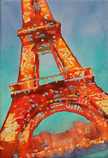 Fine art watercolor painting Eiffel Tower at sunset- Paris, France (art print) picture