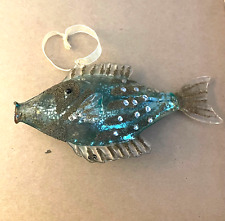Glass Aqua Blue Gold Glitter Rhinestones Blow Fish Christmas Ornament Ocean picture