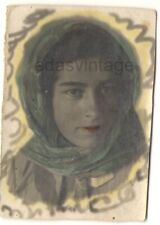 Beautiful girl Hand tinted abstract surreal odd painted backdrop antique photo picture