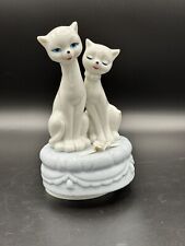 Vintage Porcelain Blue and White Siamese Cats Music Box Please Read picture