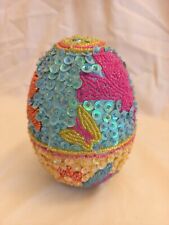 Godiva Easter Egg Beaded Sequin Trinket Box Butterfly Floral 5.5
