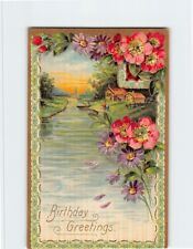 Postcard Birthday Greetings with Flowers Embossed Art Print picture