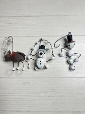 Set Of 3 Snowmen Reindeer Metal Bell Ornaments picture