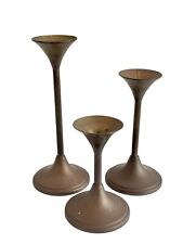 Vintage Midcentury CAWA Denmark Solid Brass Candlesticks, Set of 3, 5” - 8” picture