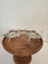 Set of 2 Vintage Glass Three Footed Candle Holders Tapers BEAUTIFUL picture