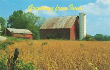 Postcard IA Farm Barn Silo Soybean Midwest Summer Fields Corn Wheat Greetings picture