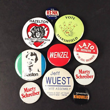 Vintage 1980's Assorted Election Campaign Metal Pinback Buttons - Lot of 10 picture