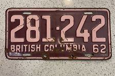 1962 British Columbia Vintage License Plate Pink And Burgundy #281-242 picture