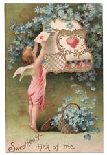 Postcard Valentine Embossed 1900s Angel Letter Mailbox Forget Me Nots VTG picture