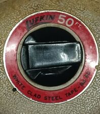 Vintage Lufkin 50 Ft. Tape Measure White Clad Steel Tape Hard Plastic Case picture