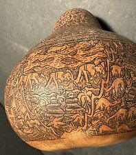 Vintage SIGNED  Etched Gourd Folk Art Peru Hand Carved picture