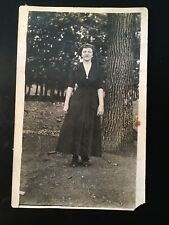 Postcard RPPC Real Photo Portrait Lady Standing In The Woods Black Dress & Hat picture