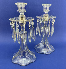 Vintage Mantle Lusters Candleholders Crystal Glass Spear Prisms Pair Clear 11” picture