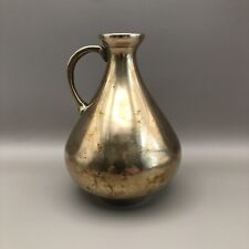 Antique Brass Pitcher Small Heavy Vessel 5” Tall Bulbous Shape OOAK picture