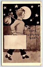Vintage Homecoming Week Postcard c1911 Student with Suitcase Black and White picture