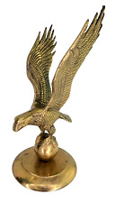Vintage Large Brass Eagle Statue Open Wings Perched on Ball MCM Midcentury Decor picture