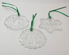 Vtg Fostoria Clear Glass Christmas Ornaments Set Of 3 Snowflake Wreath Tree   picture