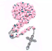 Pink Rose Flower Shape Bead Rosary Immaculate Heart of Mary Centerpiece Catholic picture