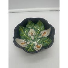 Mexican Talavera Cala Lily Peace Lily Scalloped Bowl Dish picture