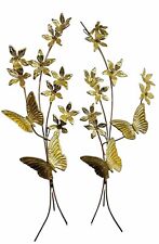 Vtg Home Interiors MCM Wall Art Brass Gold Metal Butterfly Flowers HOMCO Lot 2 picture