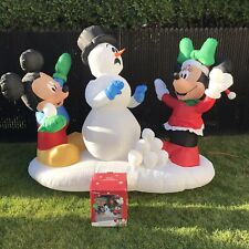 Disney 7.5ft Mickey & Minnie Snowball Fight Christmas Airblown Gemmy Inflatable picture