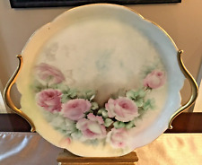 Vintage Antique T&V Limoges France Hand Painted Plate Roses Gold Rim & Handles picture