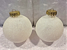 Set of 2 Vintage D&F Glass Frosted with Mica Glitter Christmas Ornaments 3” Rare picture