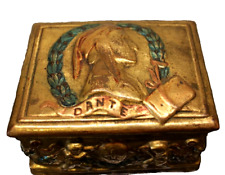 Antique Metal Brass Trinket Dresser Box - Dante Alighieri - Hand Painted picture