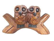 Romantic Owl Couple Statue - Hand Carved Wood Owl Sculpture - Love Birds Pair... picture